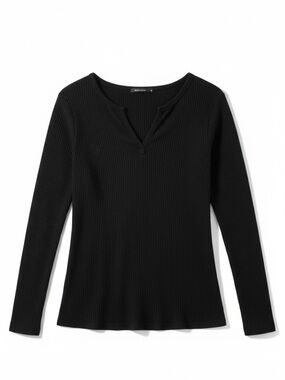 Zulily Black Waffle Knit V-neck  Long Sleeve Tee – XL